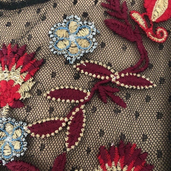 Guess Sheer Black Mesh Top w Floral Embroidery - Picture 5 of 9